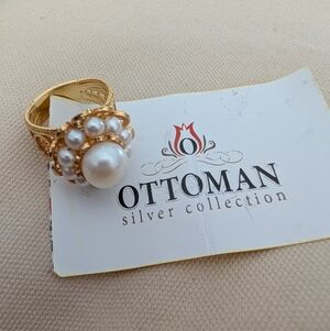 Sterling/Gold Plated Pearl Floral Ring